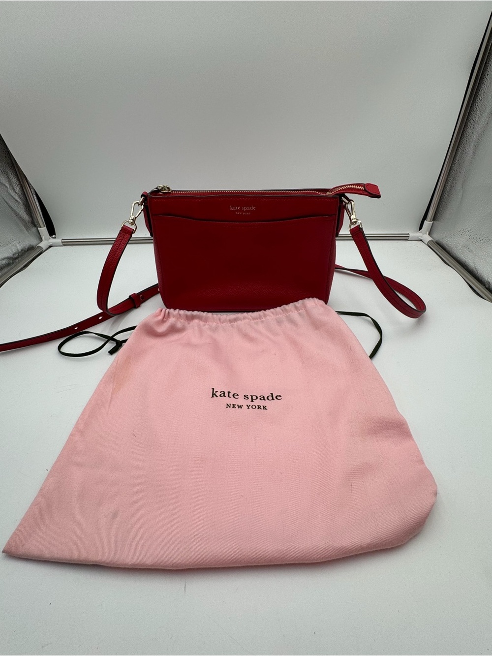 Kate Spade New York Red Pebbled Leather Crossbody Shoulder Bag Purse Dust Bag